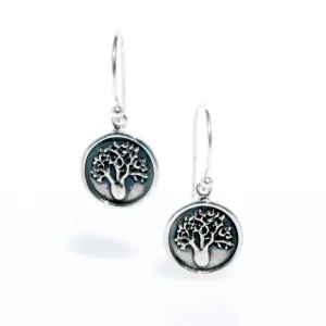 Boab Tree Silver Oxide Hook Earrings