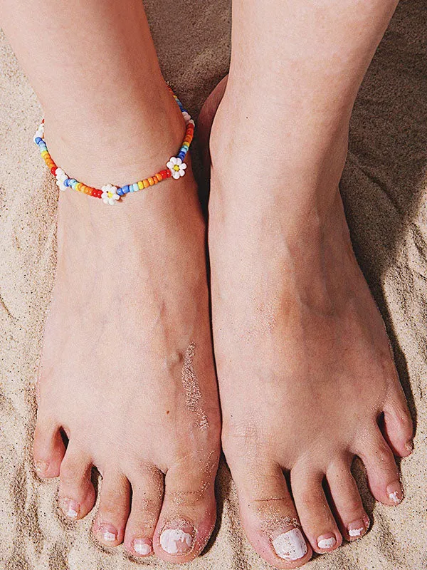 Boho Chic Rainbow Flower Beaded Anklets