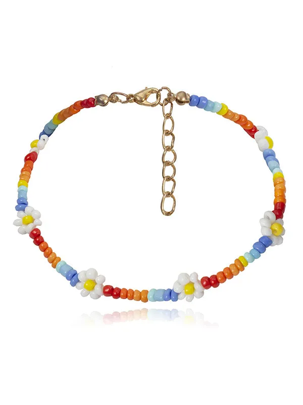 Boho Chic Rainbow Flower Beaded Anklets