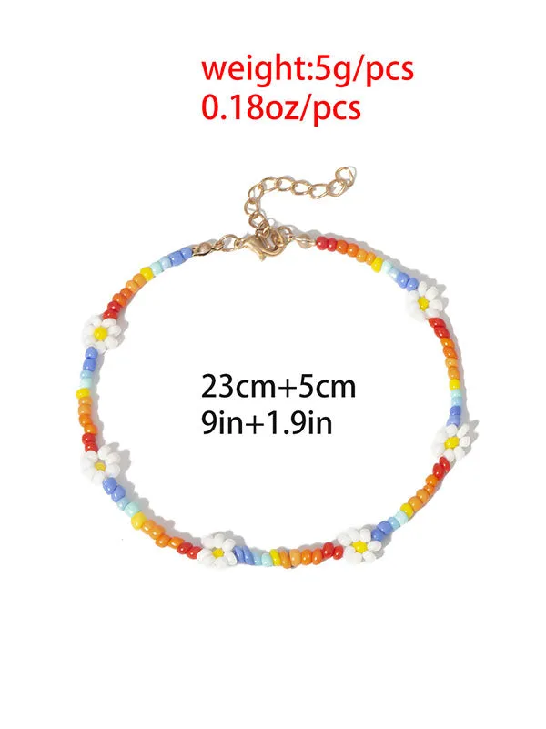 Boho Chic Rainbow Flower Beaded Anklets