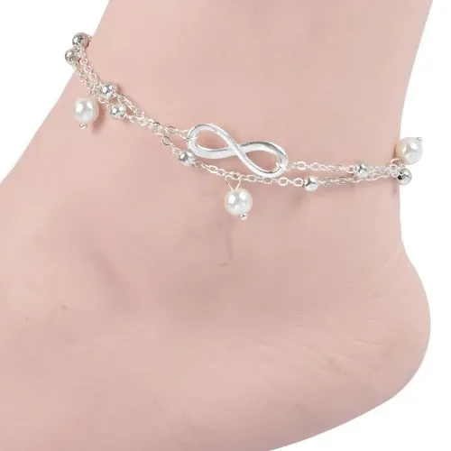 Boho Female Double Layered Anklets Barefoot Sandals Imitation