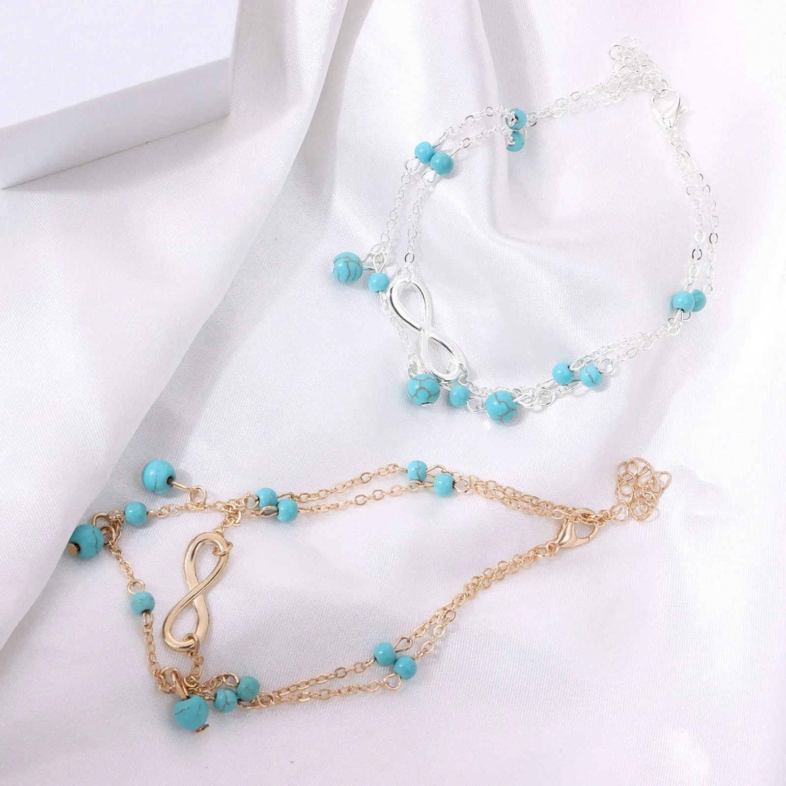 Boho Female Double Layered Anklets Barefoot Sandals Imitation