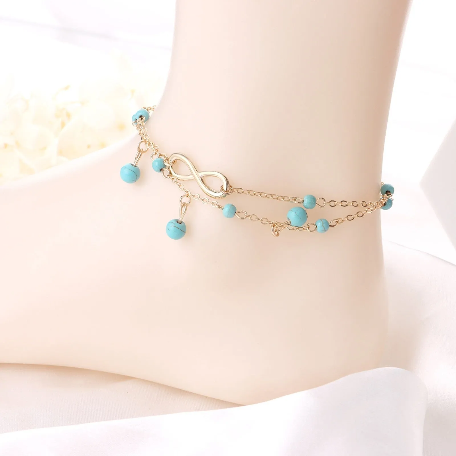 Boho Female Double Layered Anklets Barefoot Sandals Imitation