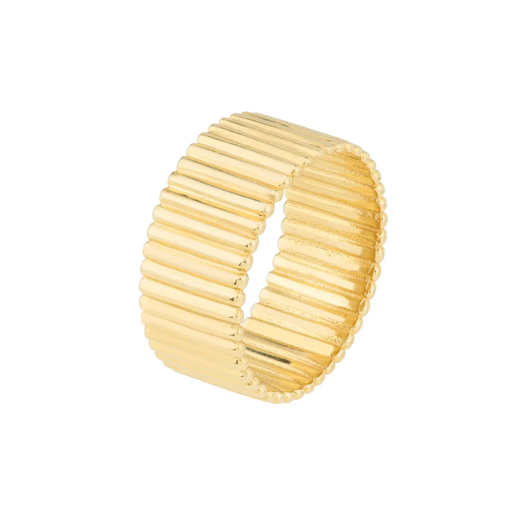 Chunky Gold Ribbed Cigar Wide Band Ring | Genuine 14K Gold