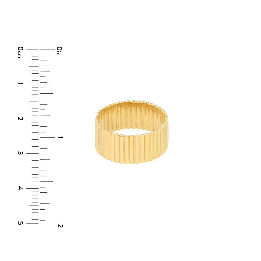 Chunky Gold Ribbed Cigar Wide Band Ring | Genuine 14K Gold