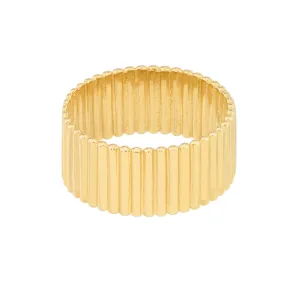 Chunky Gold Ribbed Cigar Wide Band Ring | Genuine 14K Gold