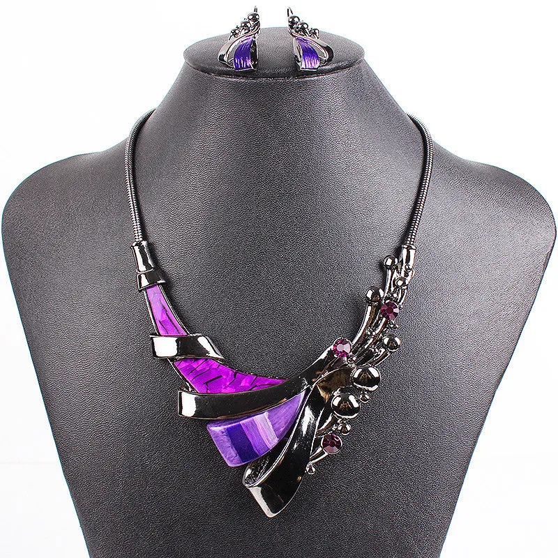 Classic Jewelry Sets Costum Jewelry High Quality Purple Necklace Wedding Jewelry Sets Woman's Necklace Earring Set