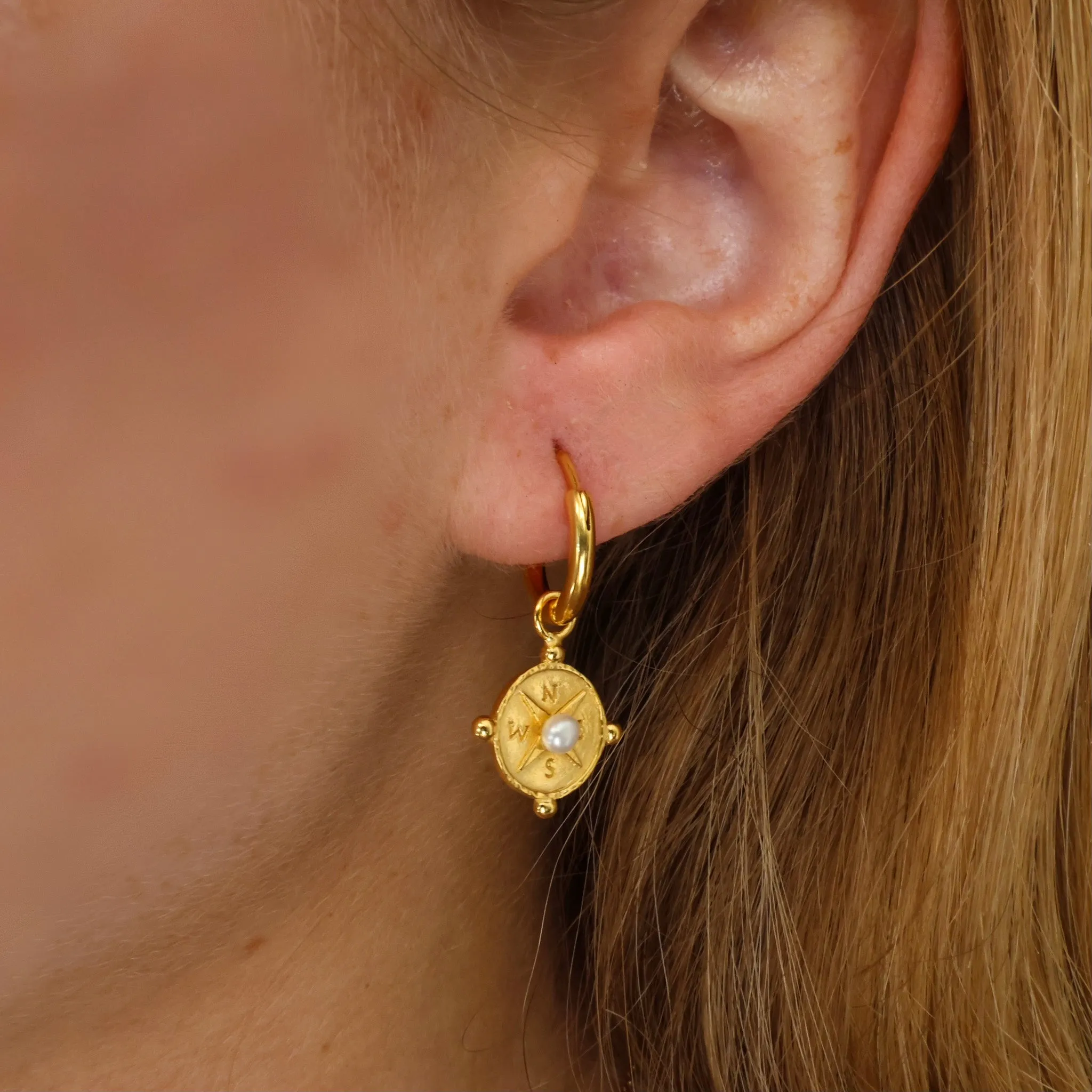 Compass Hoop Earrings Gold