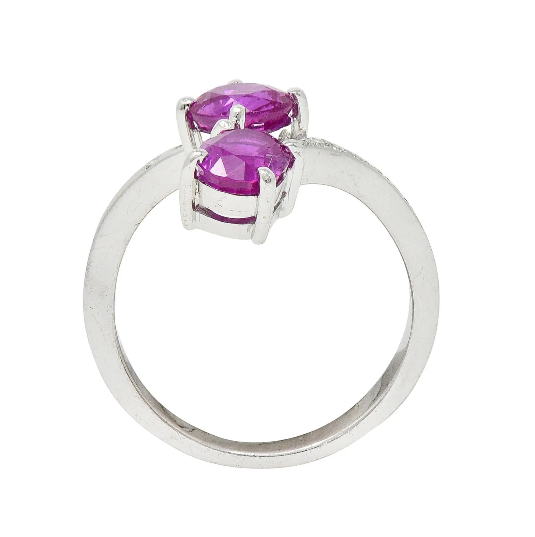 Contemporary 1.85 CTW Madagascar Pink Sapphire Diamond 18 Karat White Gold Bypass Ring GIA