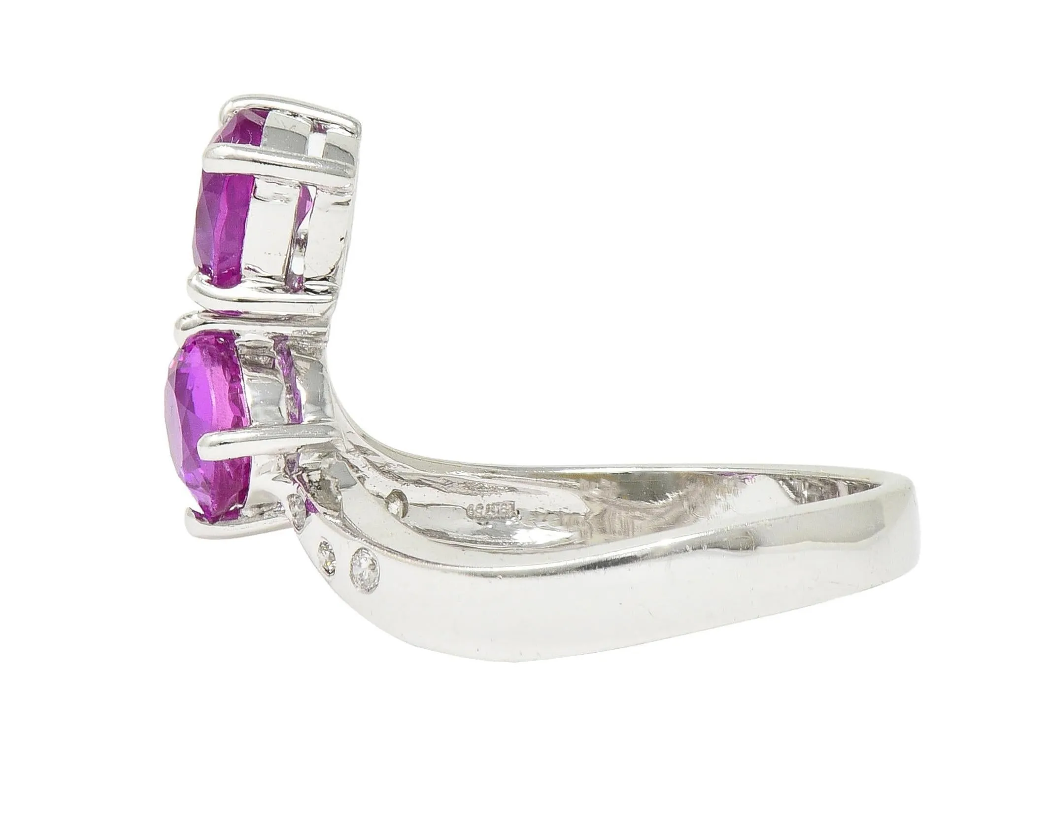 Contemporary 1.85 CTW Madagascar Pink Sapphire Diamond 18 Karat White Gold Bypass Ring GIA