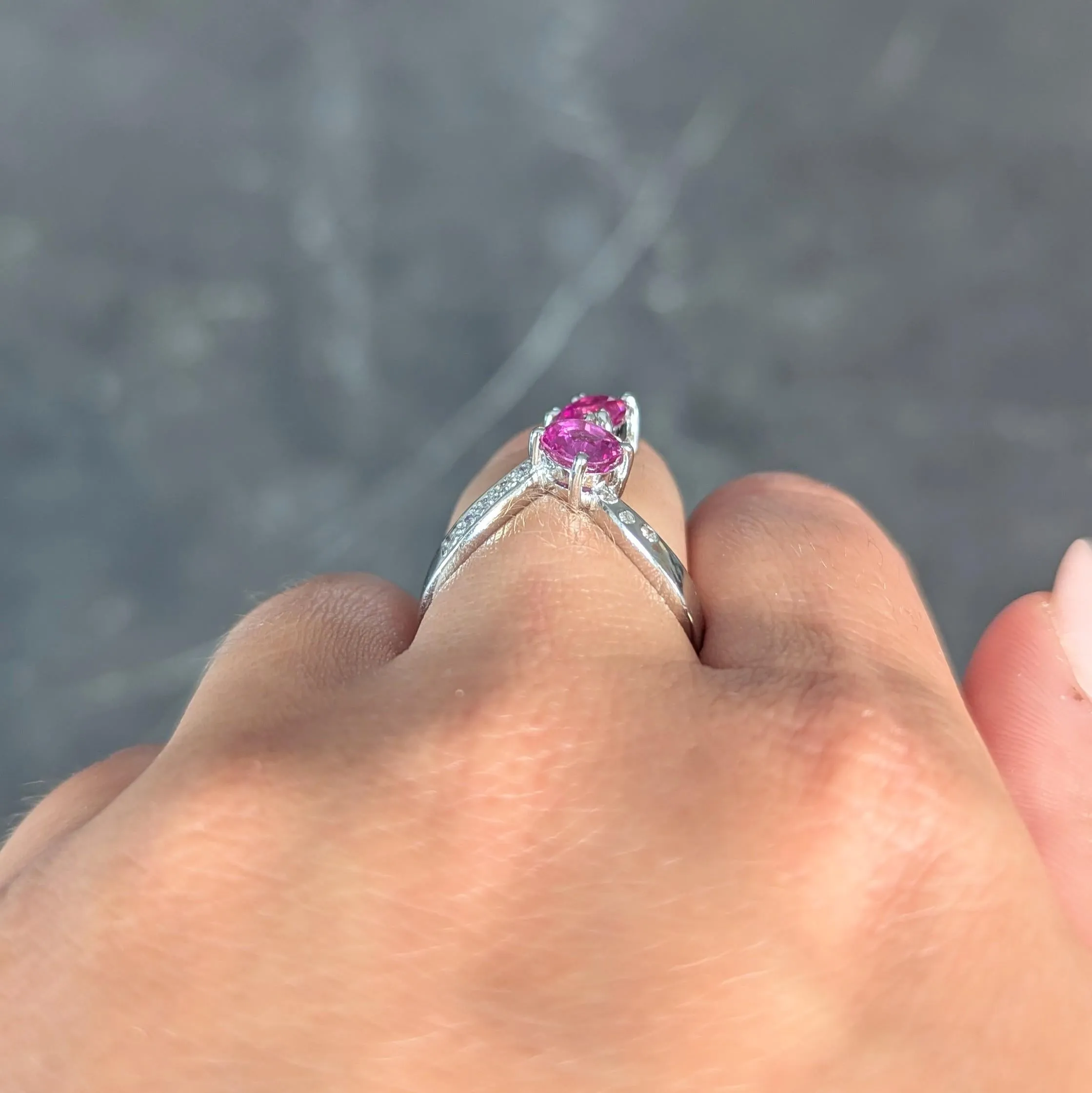 Contemporary 1.85 CTW Madagascar Pink Sapphire Diamond 18 Karat White Gold Bypass Ring GIA