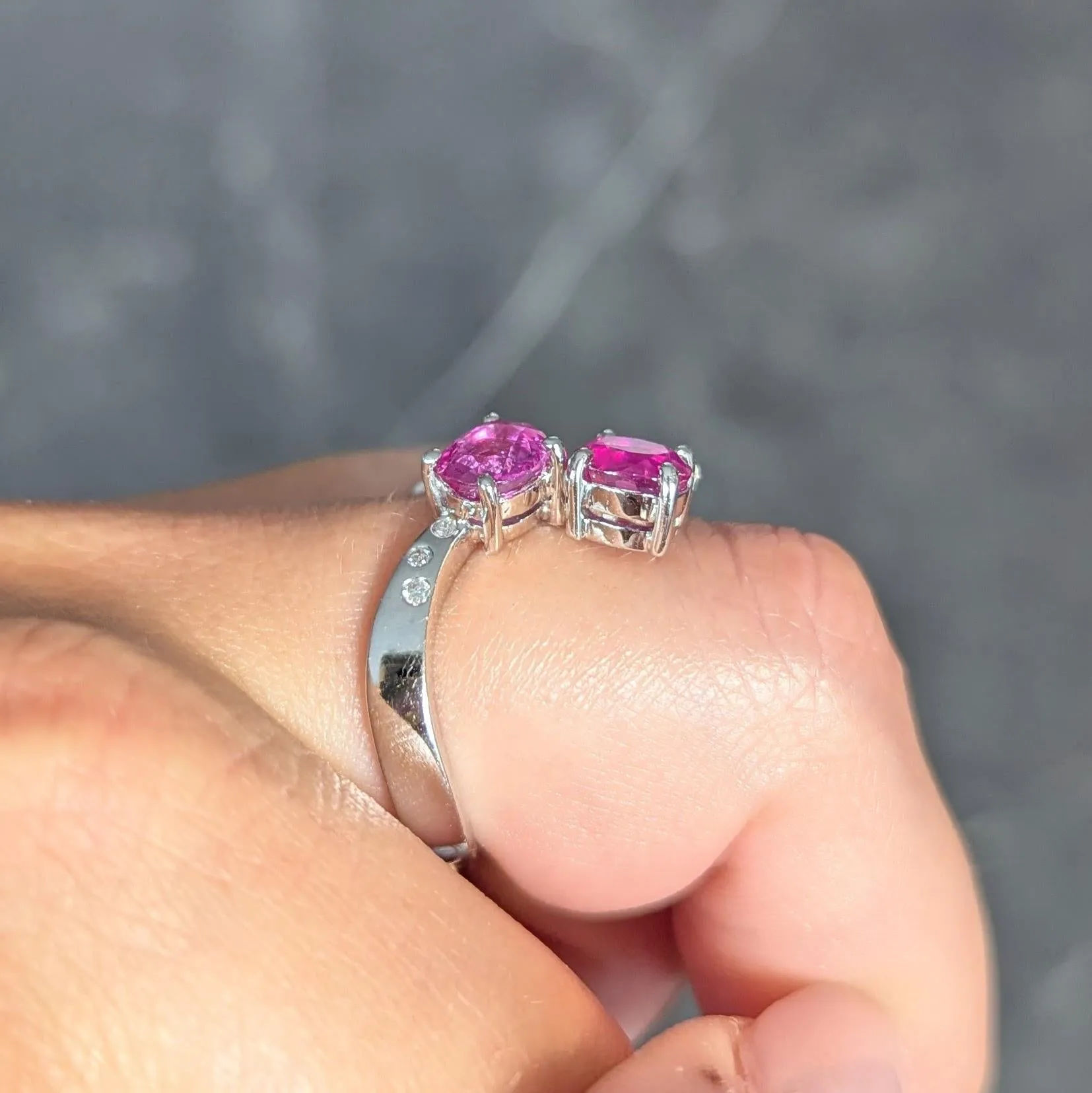 Contemporary 1.85 CTW Madagascar Pink Sapphire Diamond 18 Karat White Gold Bypass Ring GIA