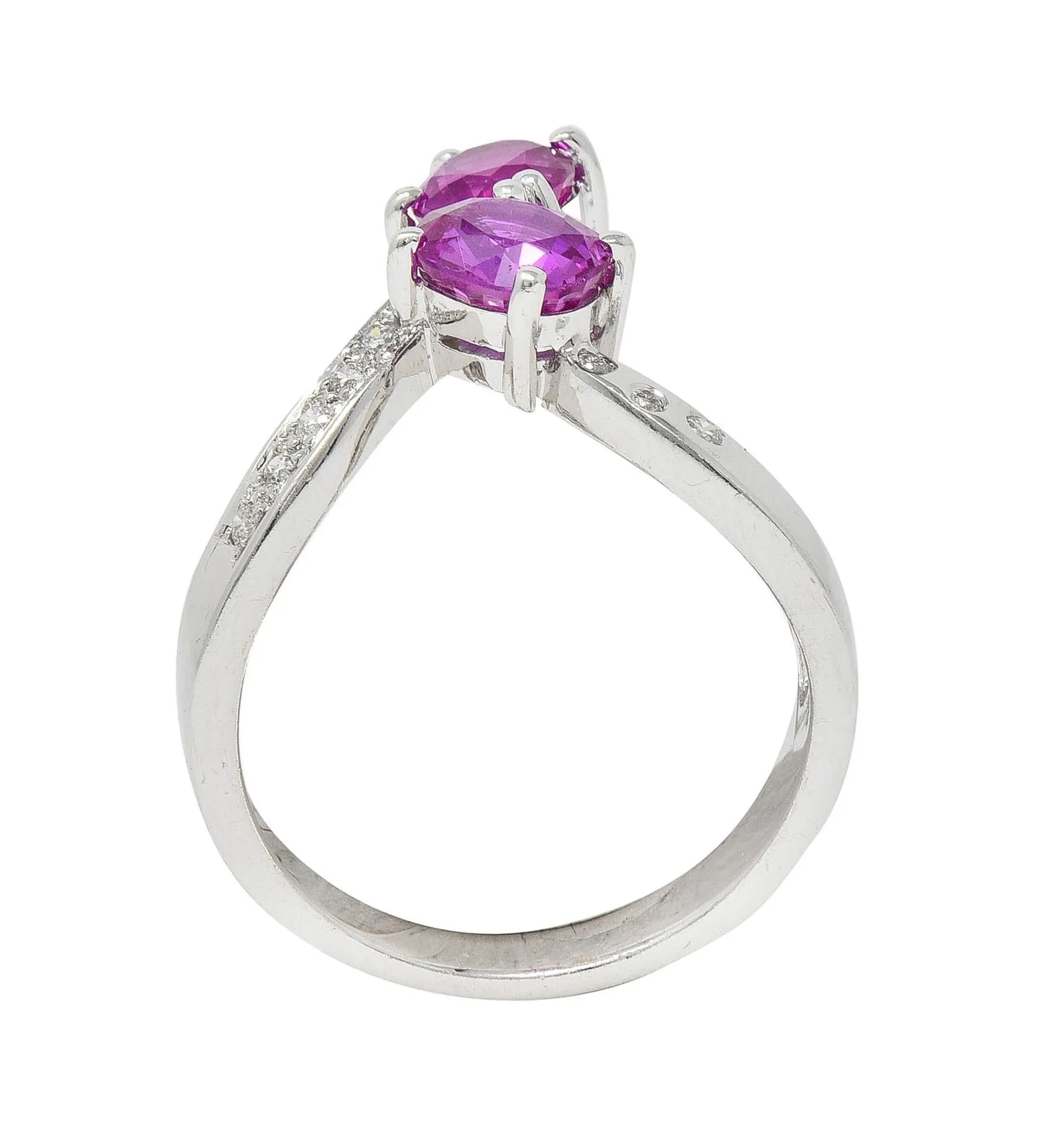 Contemporary 1.85 CTW Madagascar Pink Sapphire Diamond 18 Karat White Gold Bypass Ring GIA