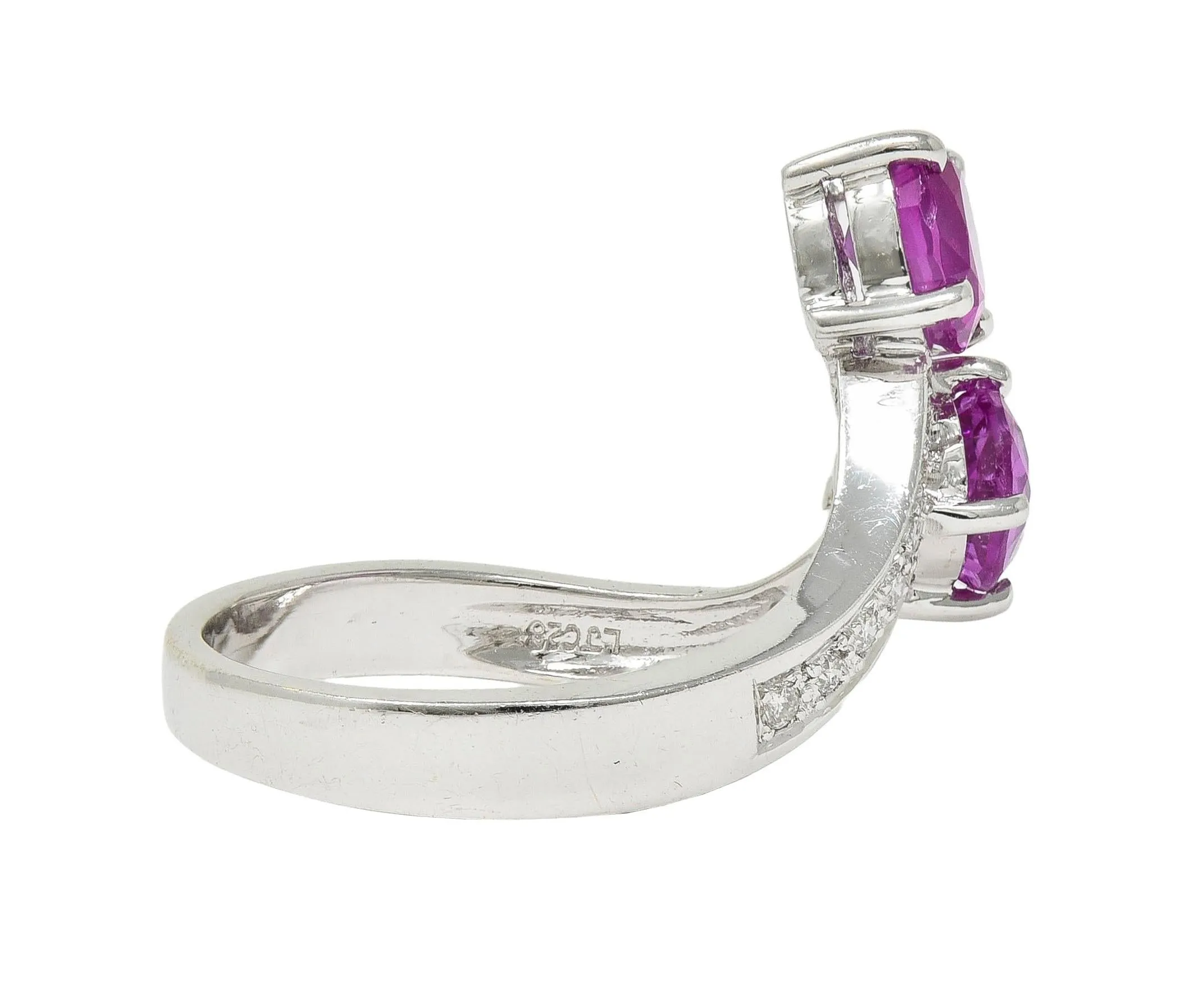 Contemporary 1.85 CTW Madagascar Pink Sapphire Diamond 18 Karat White Gold Bypass Ring GIA