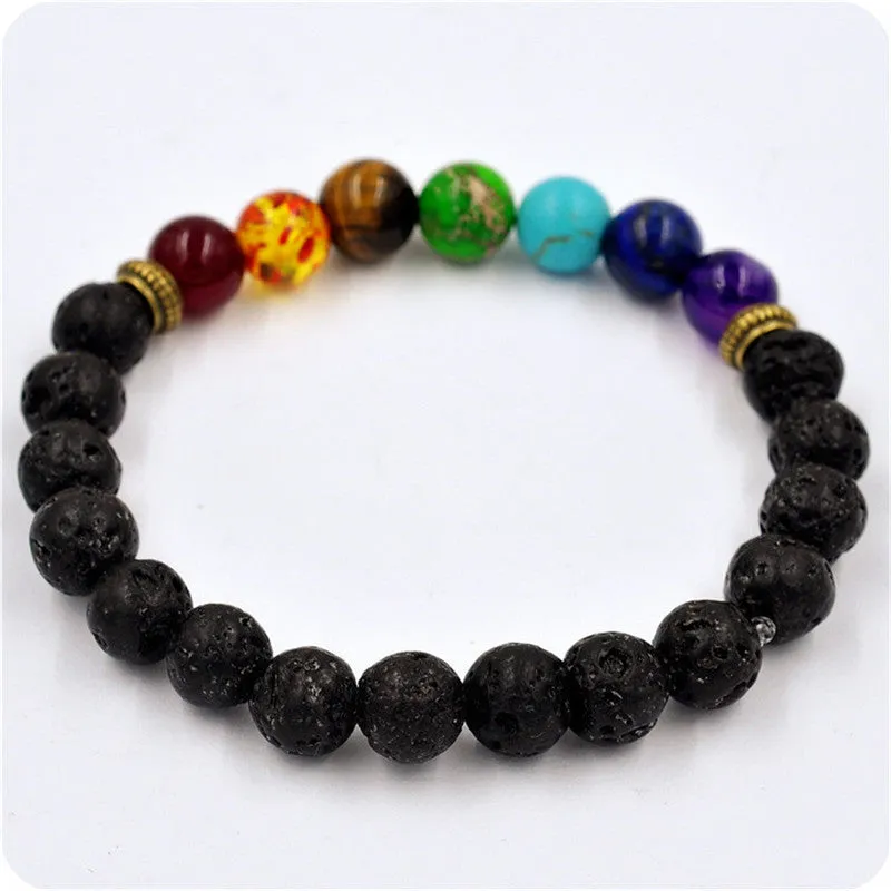 Cool Man Lava Rock Beaded Stretch Bracelets Mala Energy Bracelet Fashion Jewelry Best Gift