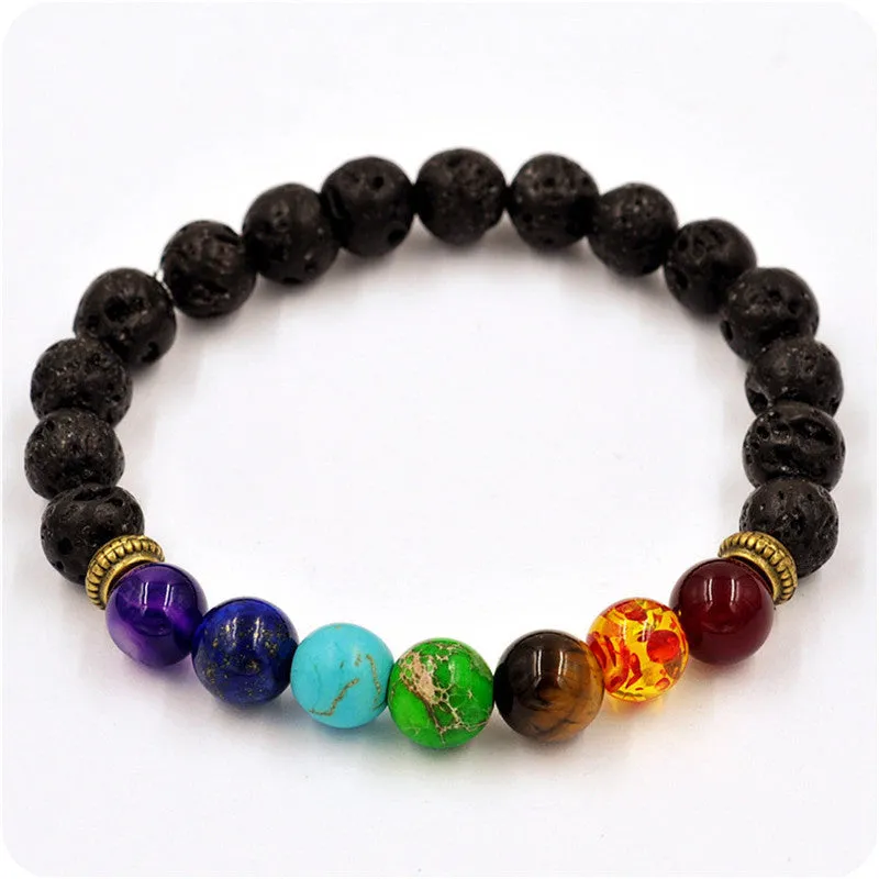 Cool Man Lava Rock Beaded Stretch Bracelets Mala Energy Bracelet Fashion Jewelry Best Gift