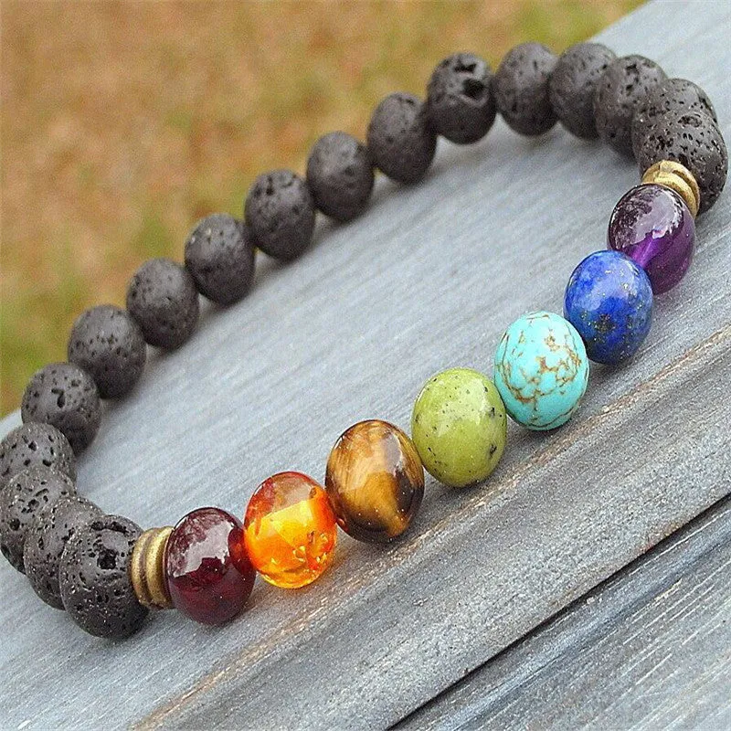 Cool Man Lava Rock Beaded Stretch Bracelets Mala Energy Bracelet Fashion Jewelry Best Gift