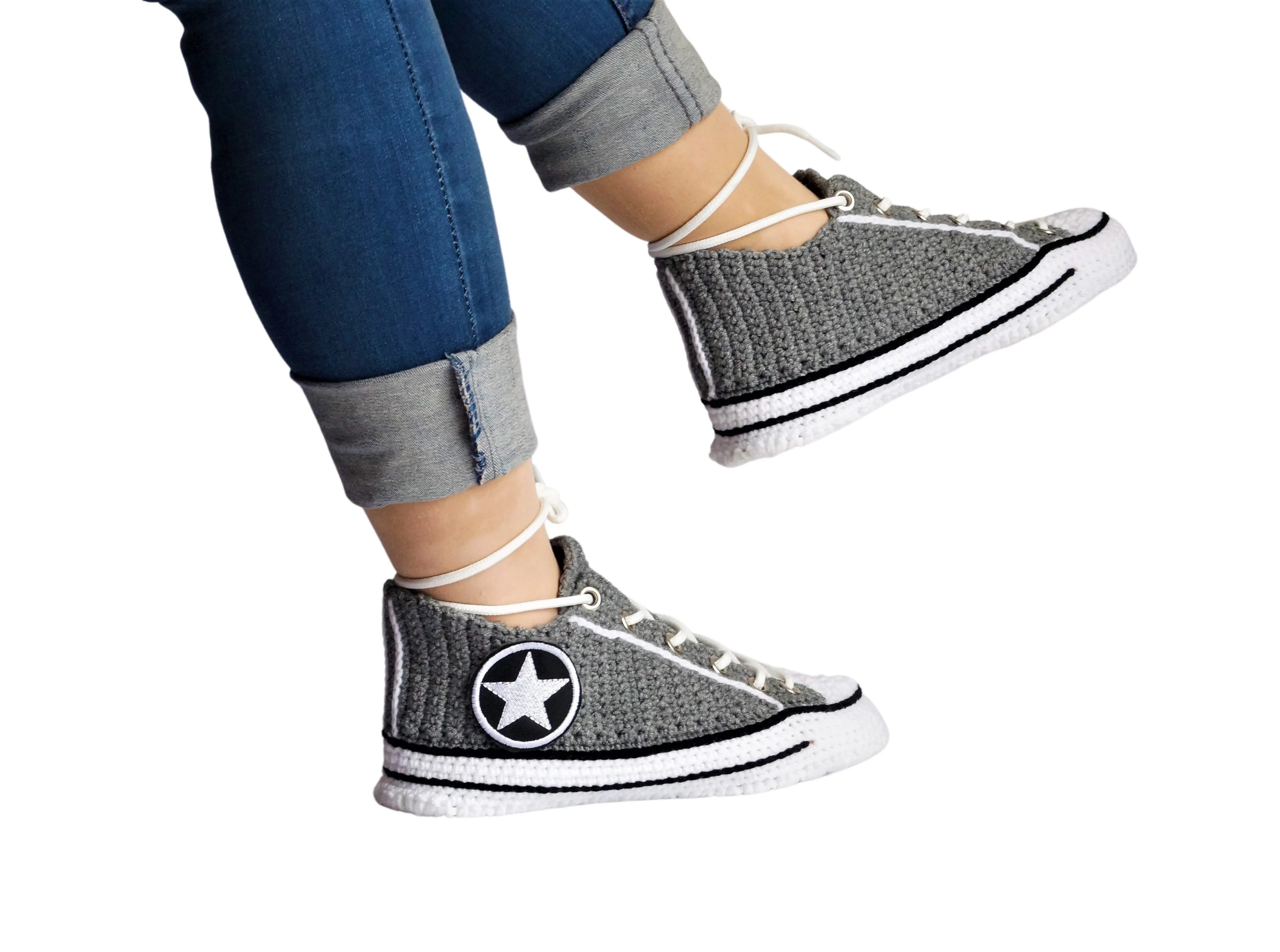 Crochet Converse Seasonal Low Top Classic Grey Slippers Handmade Sneakers Plush Shoes