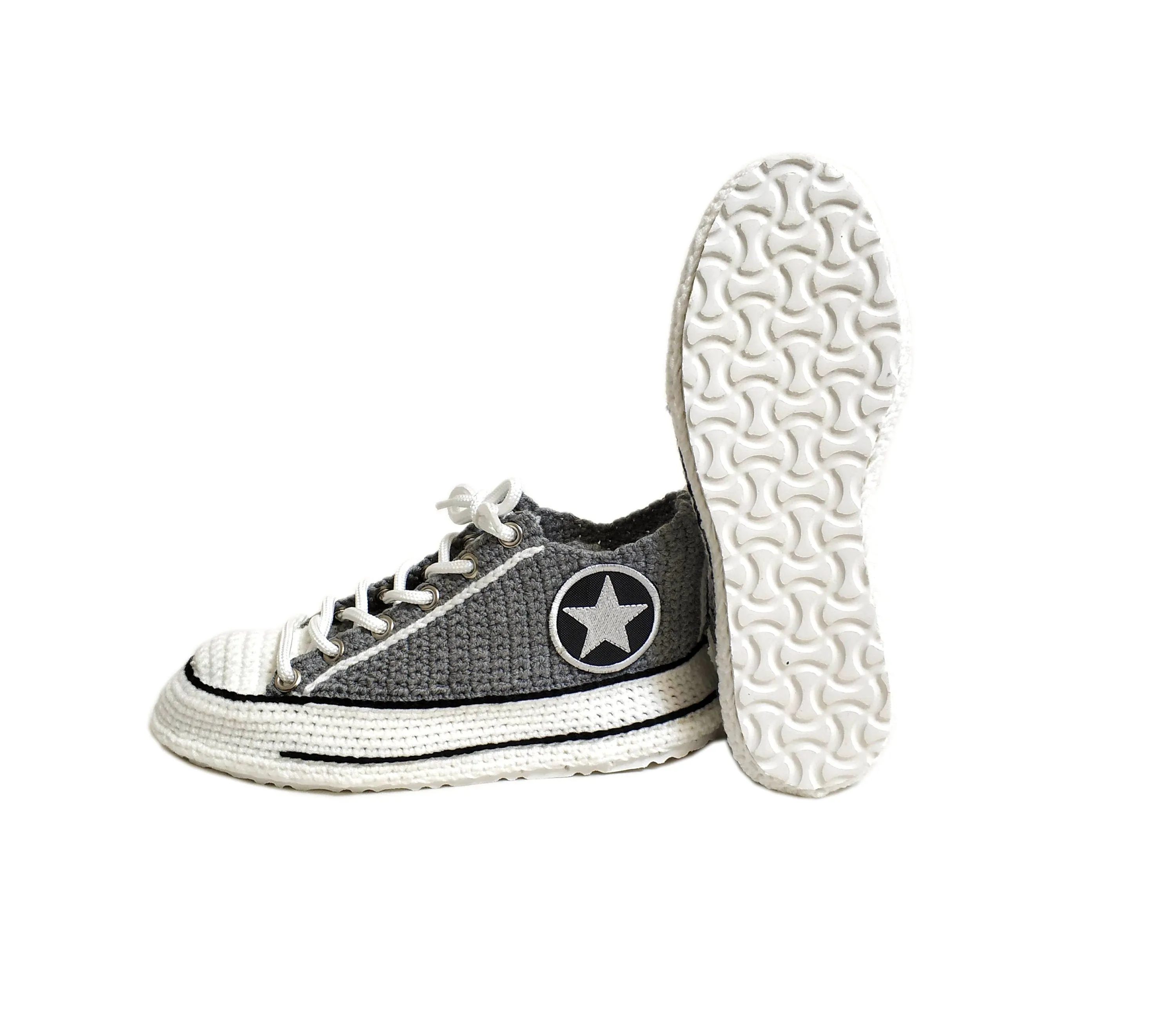 Crochet Converse Seasonal Low Top Classic Grey Slippers Handmade Sneakers Plush Shoes