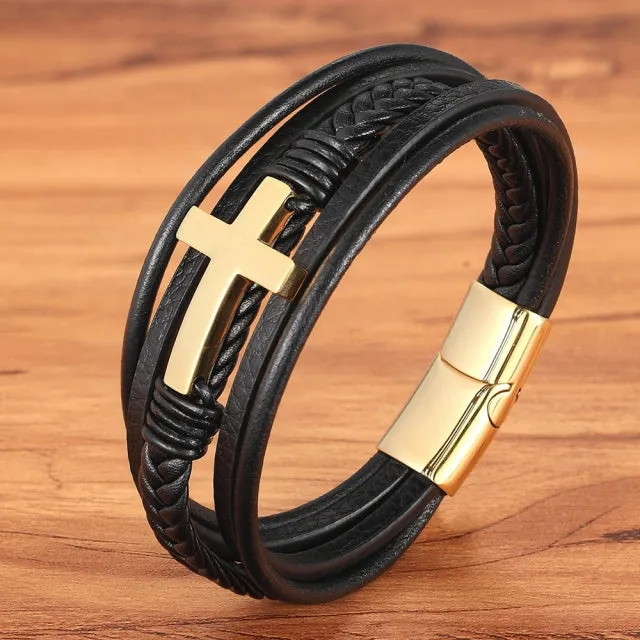 Cross Design Classic Leather Bracelet