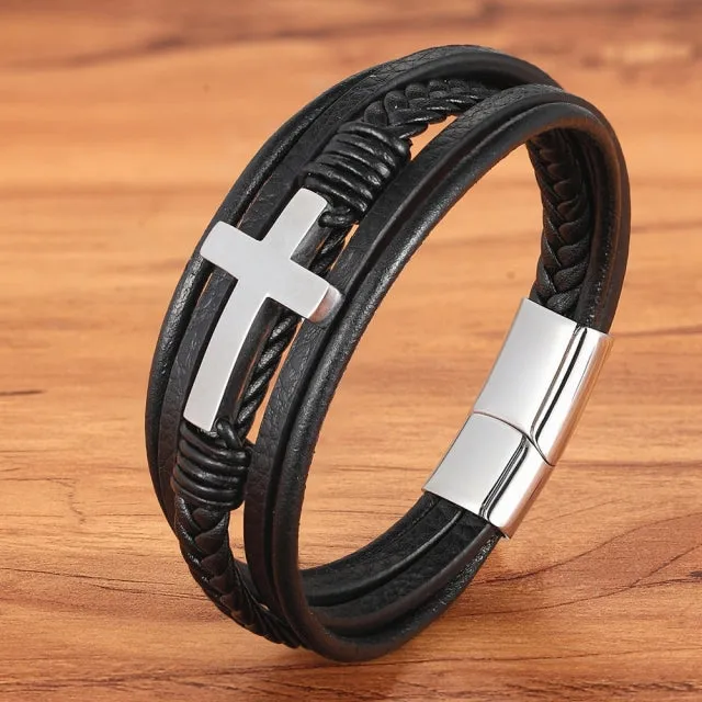 Cross Design Classic Leather Bracelet