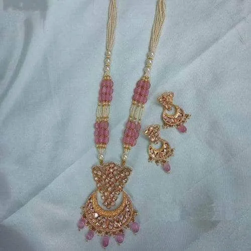 Crystal Kundan Beads Worked Necklace Set