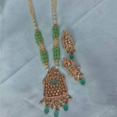 Crystal Kundan Beads Worked Necklace Set