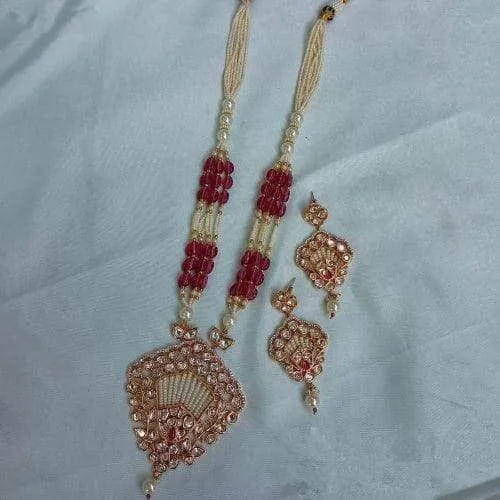 Crystal Kundan Beads Worked Necklace Set