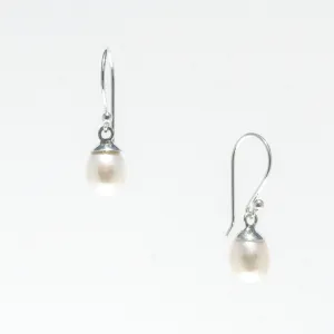 Dainty Drop Pearl Earrings White