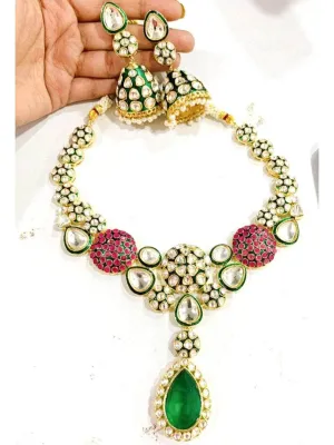 Designer Kemp Stone And Kundan Necklace Set