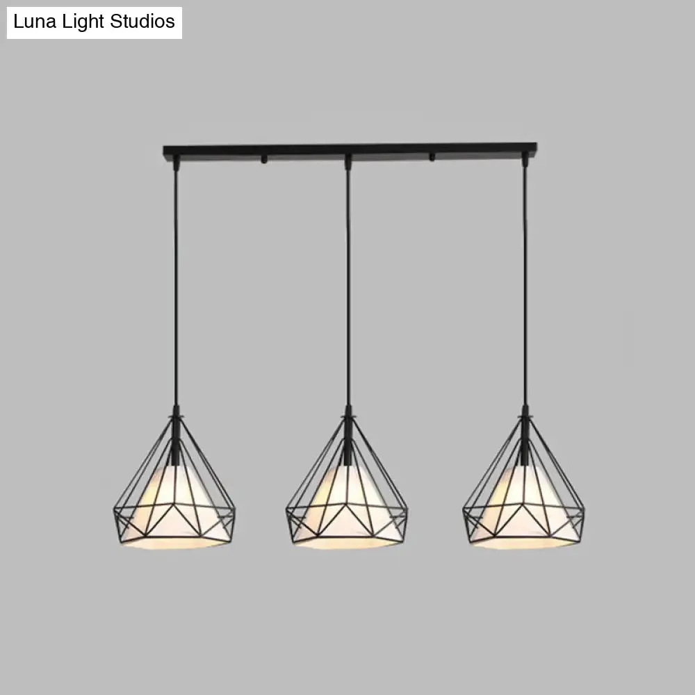 Diamond Cage Industrial Ceiling Light with 3 Multi Pendants and Hanging Cord for Hallway