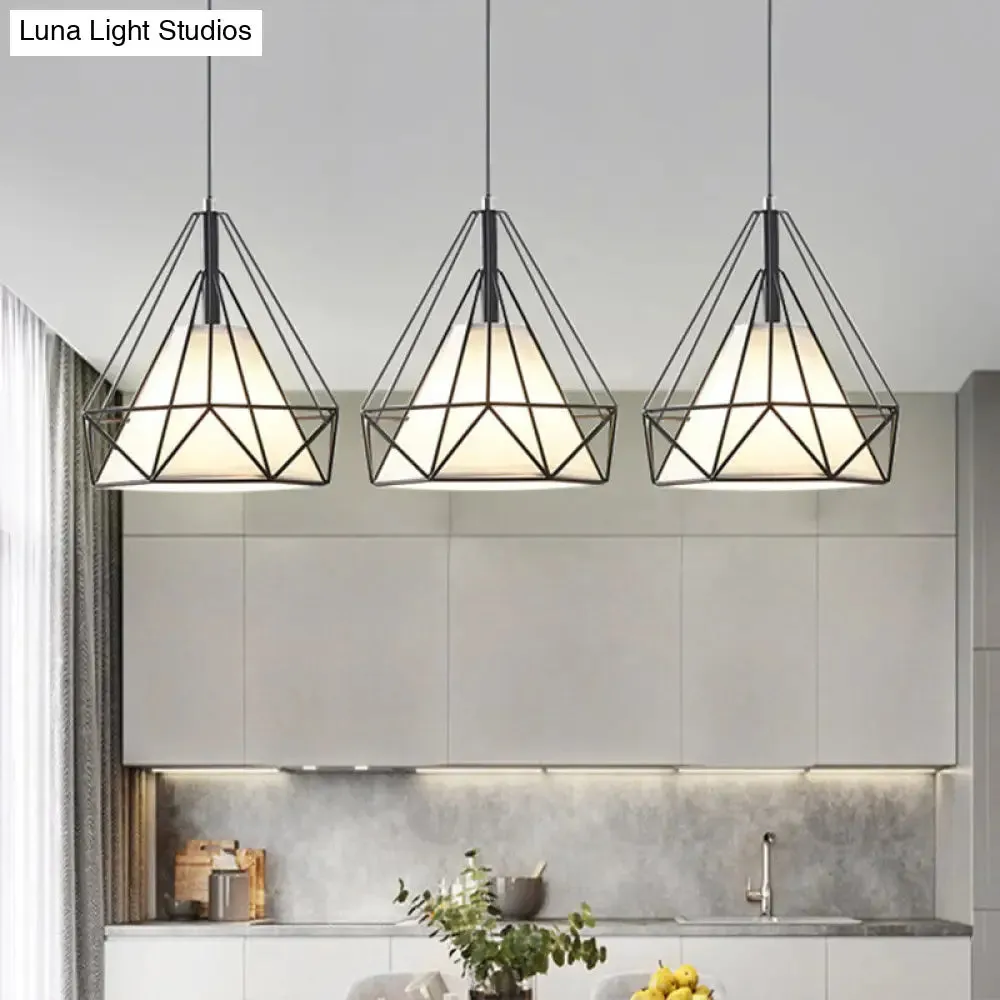 Diamond Cage Industrial Ceiling Light with 3 Multi Pendants and Hanging Cord for Hallway