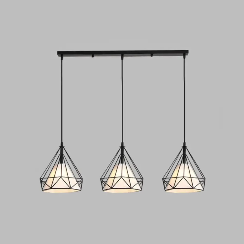 Diamond Cage Industrial Ceiling Light with 3 Multi Pendants and Hanging Cord for Hallway