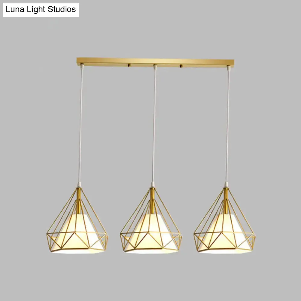 Diamond Cage Industrial Ceiling Light with 3 Multi Pendants and Hanging Cord for Hallway