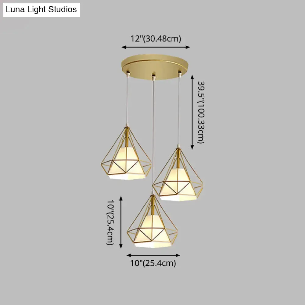 Diamond Cage Industrial Ceiling Light with 3 Multi Pendants and Hanging Cord for Hallway