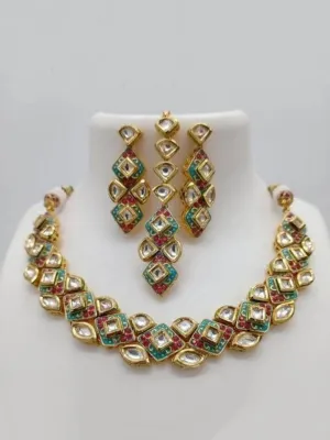 Diamond Cut Meena Necklace Set