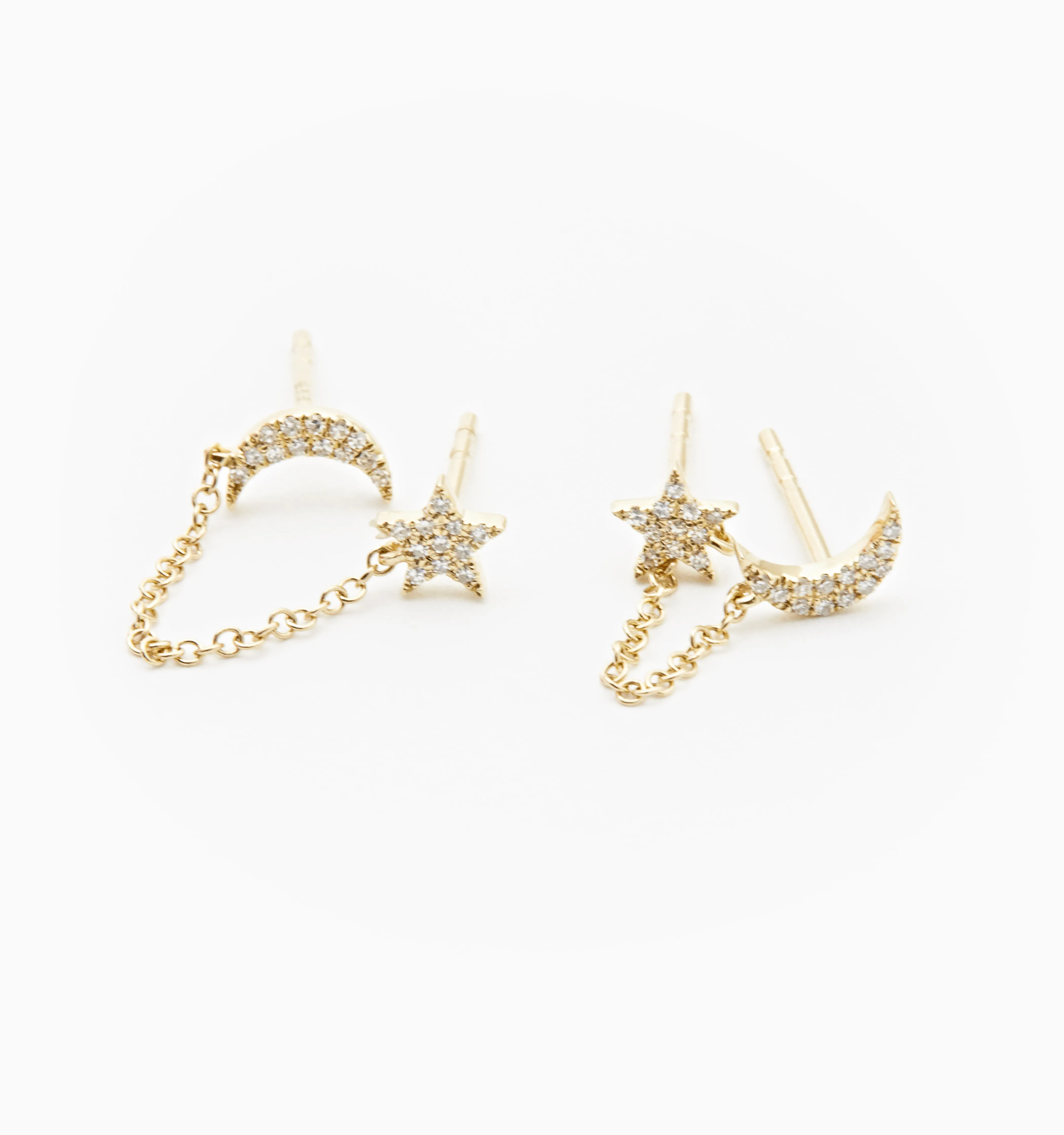 Diamond Moon And Star Chain Studs