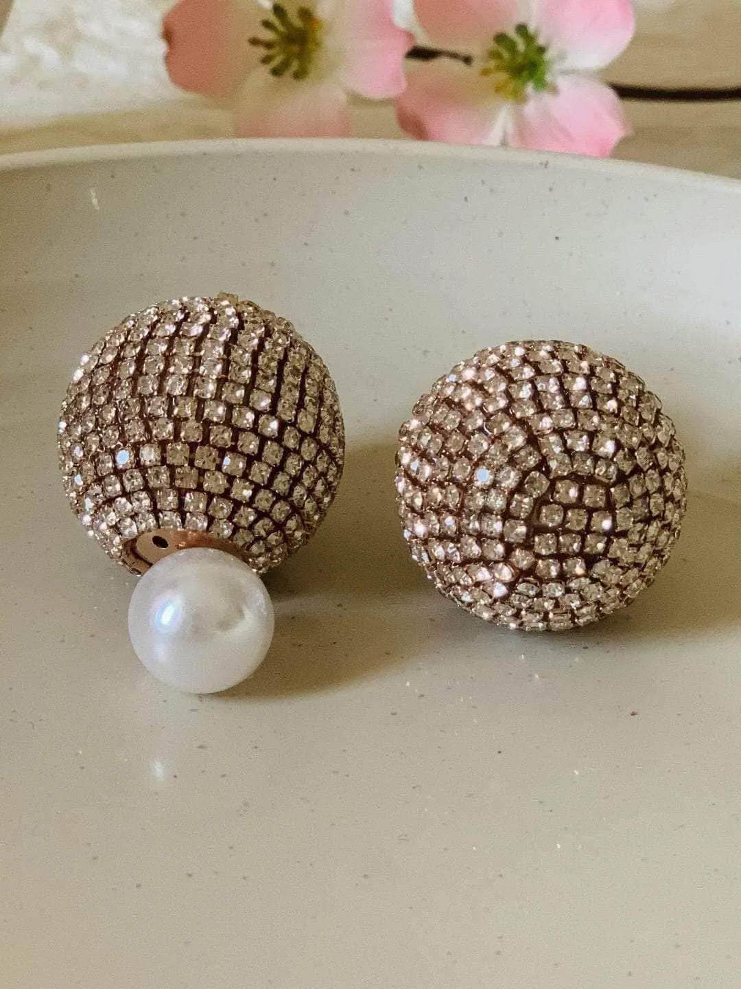 Double Glitter Pearl Studs Silver