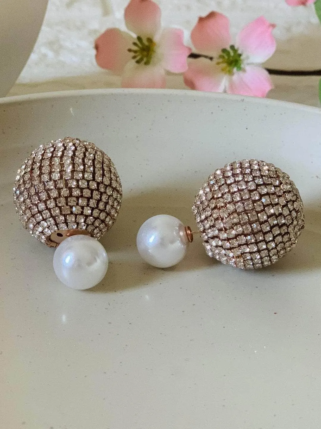 Double Glitter Pearl Studs Silver