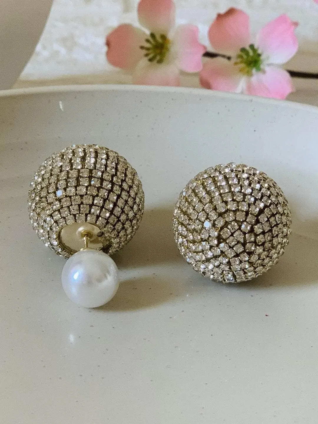 Double Glitter Pearl Studs Silver