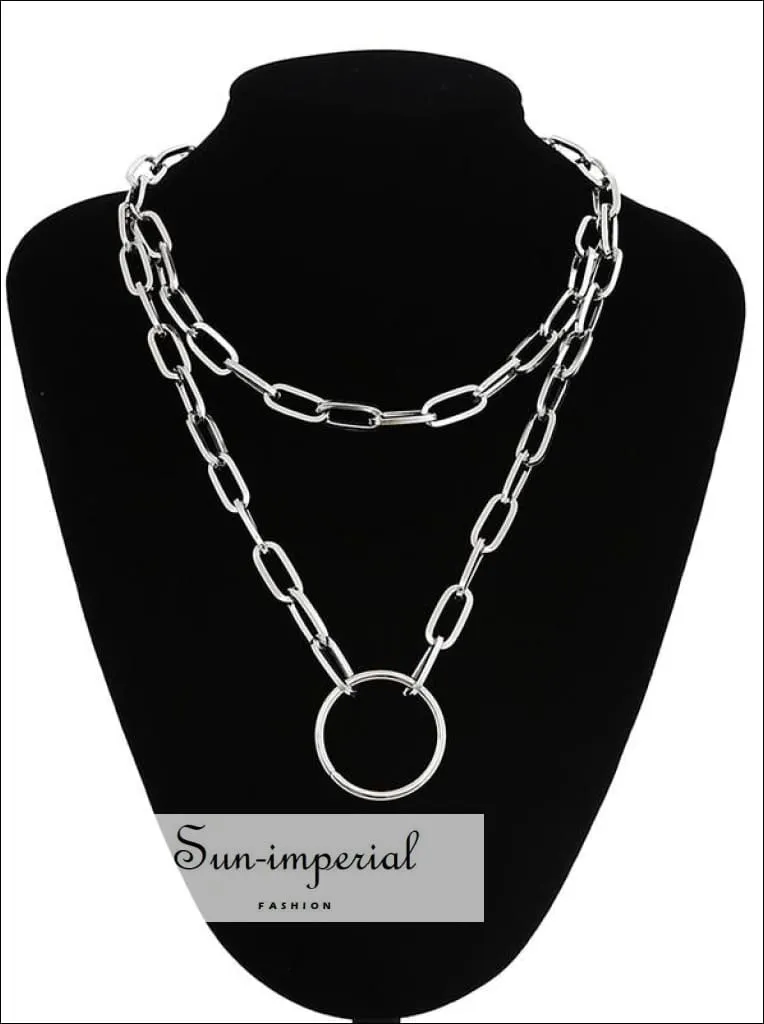 Double Layer Lock Chain Necklace Punk 90s Silver Color Padlock Pendant Gothic Jewelry