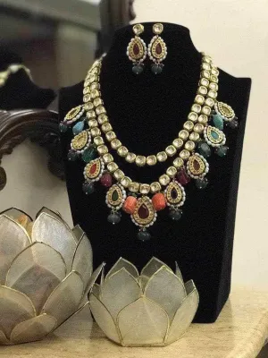 Double Layered Navratna Kundan Necklace