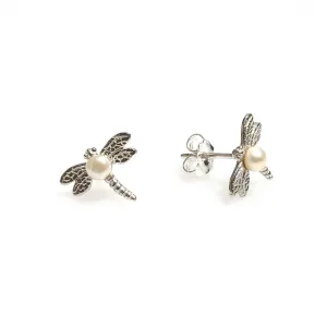 Dragonfly Pearl Stud Earrings