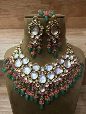 Drop Shaped Big Kundan Necklace Set