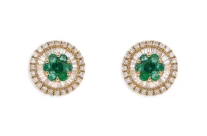 Earrings 18kt Gold Center Emeralds & Diamonds Pizza