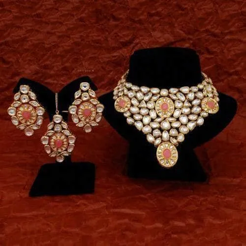 Elongated Kundan Bridal Necklace Earring And Teeka Set