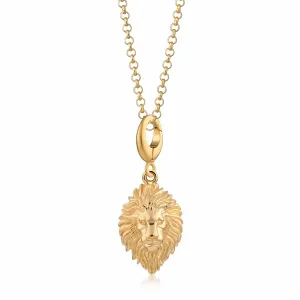 Engraved Gold Plated Lion Head Necklace