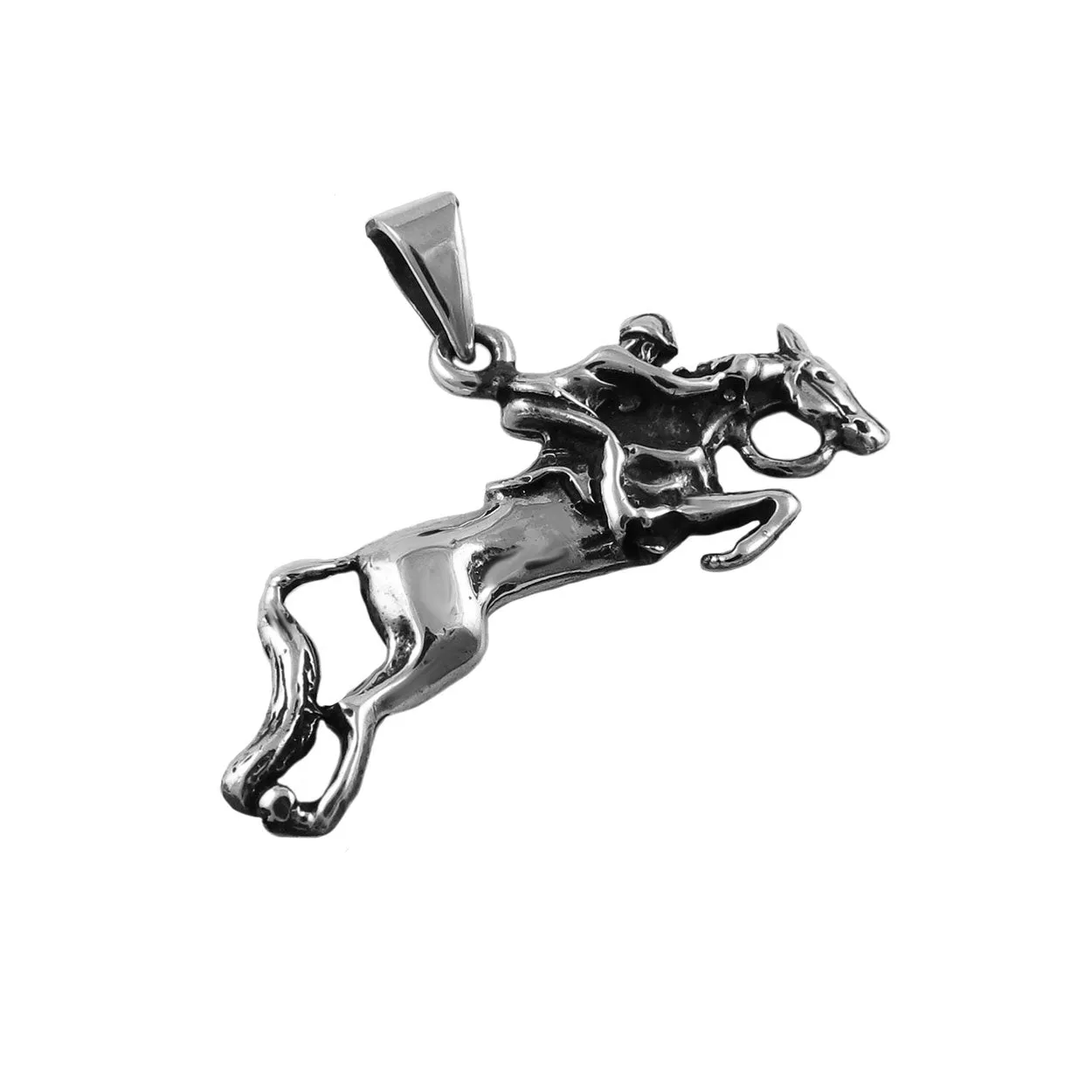 Equestrian Silver Horse and Rider Pendant Necklace