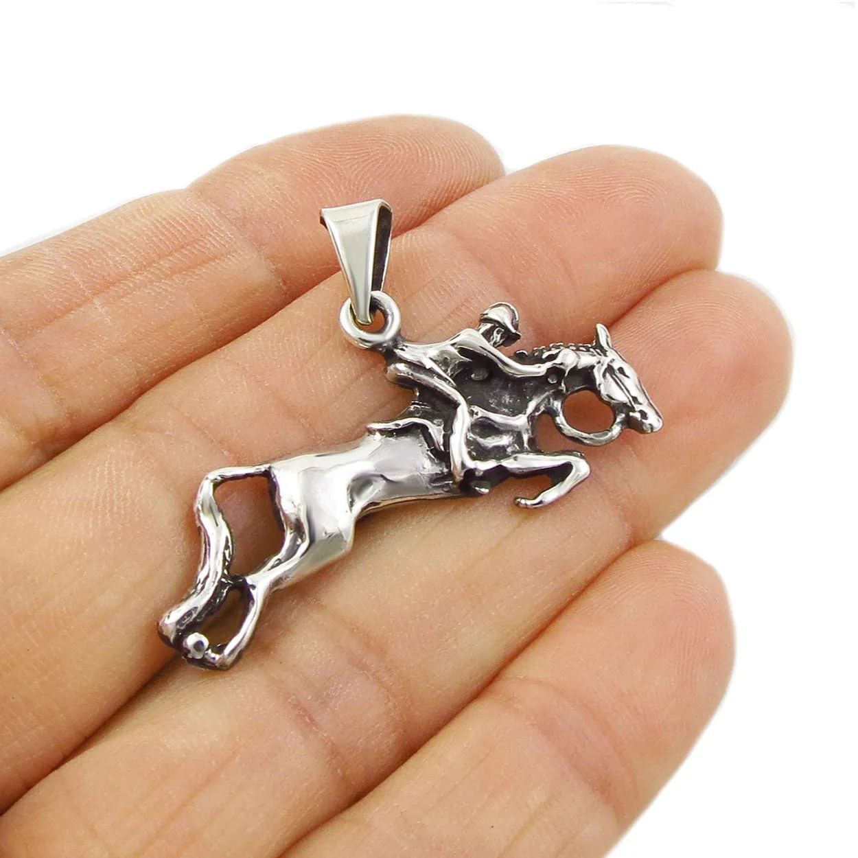 Equestrian Silver Horse and Rider Pendant Necklace