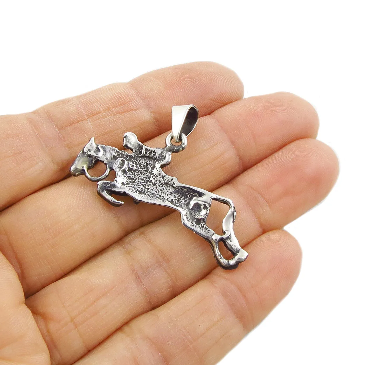 Equestrian Silver Horse and Rider Pendant Necklace